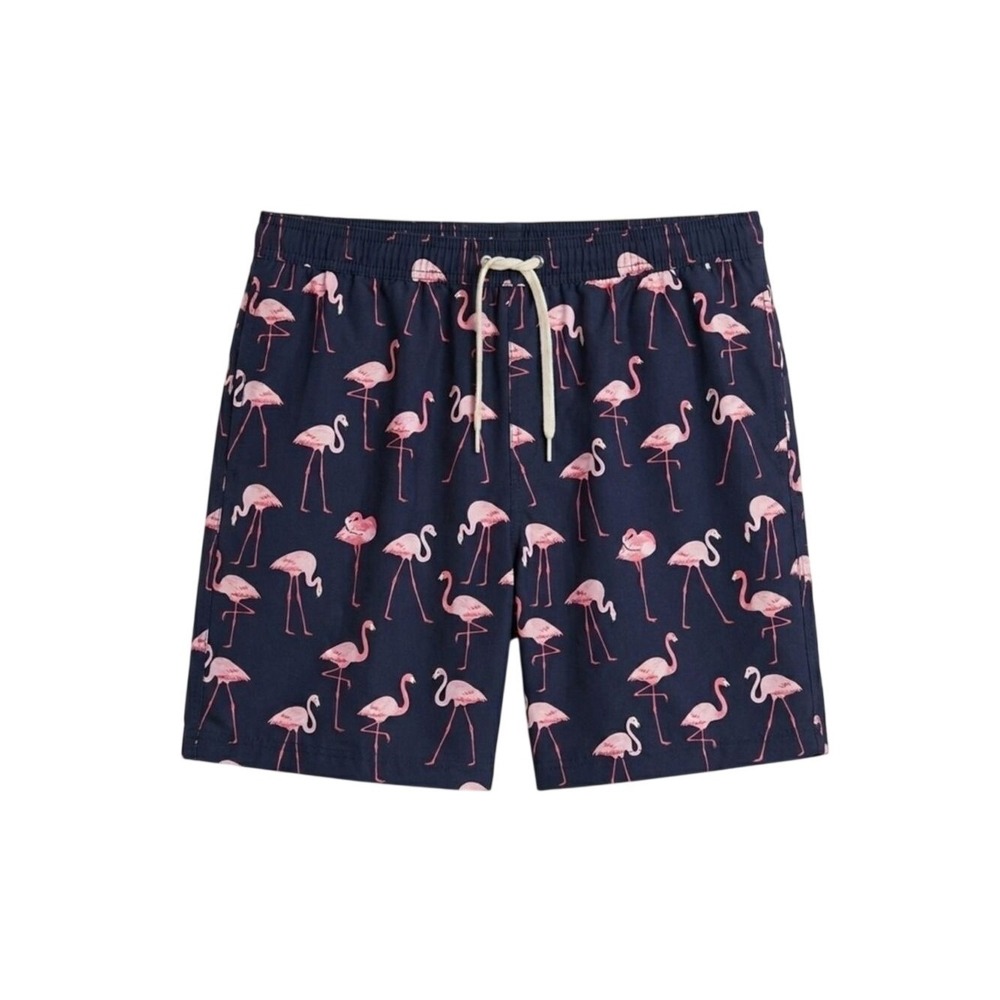 Sonoma Swim‎ Trunks Mens Large Navy Blue Pink Flamingo Print Mesh Lined Shorts